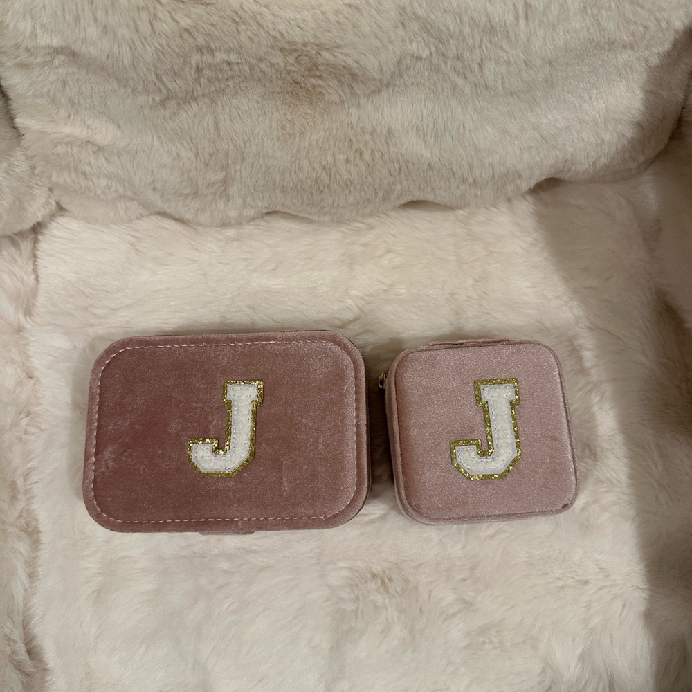 Velvet Jewelry Boxes with Initial J - Pink and Gold